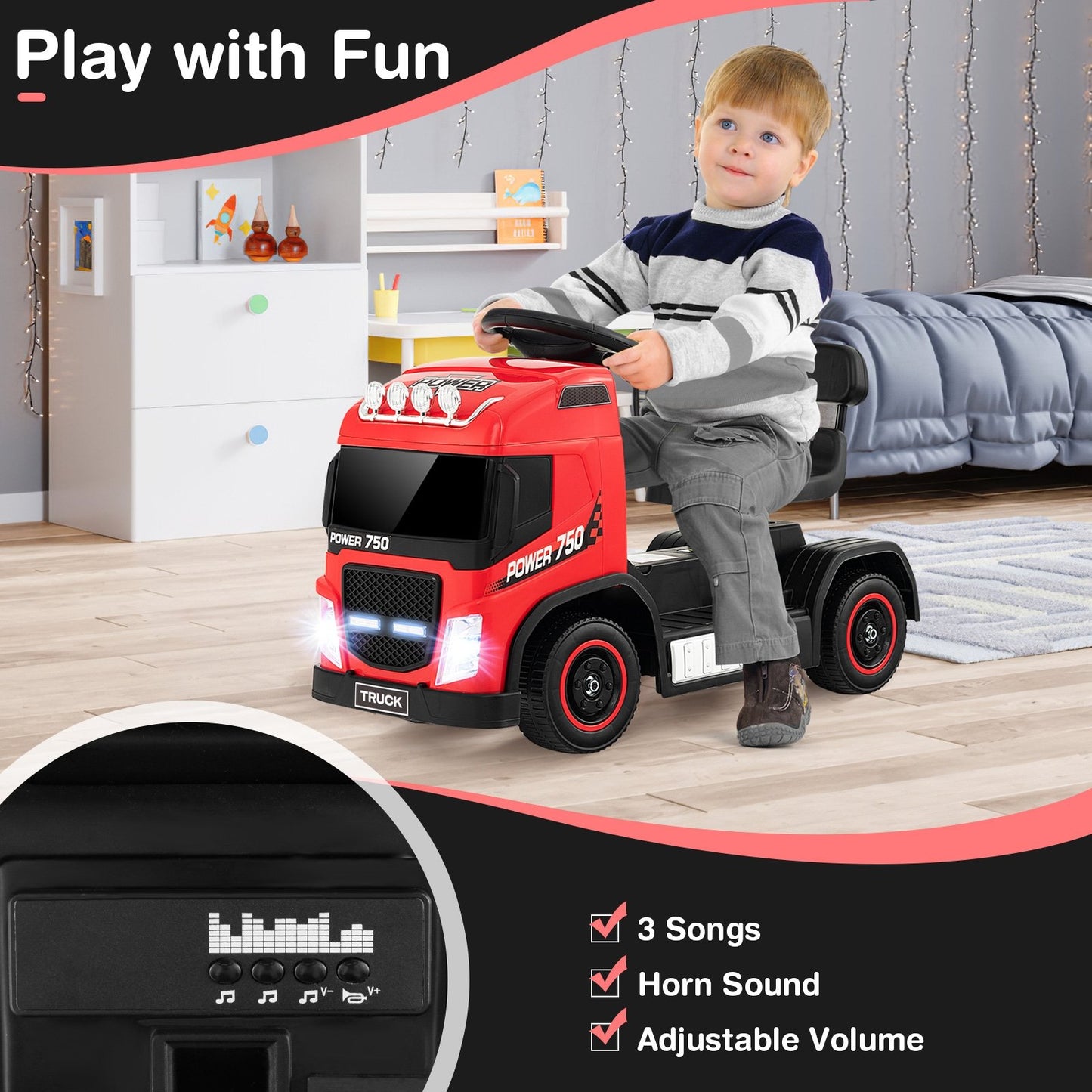 6V Kids Electric Ride-on Truck with Height Adjustable Seat, Red