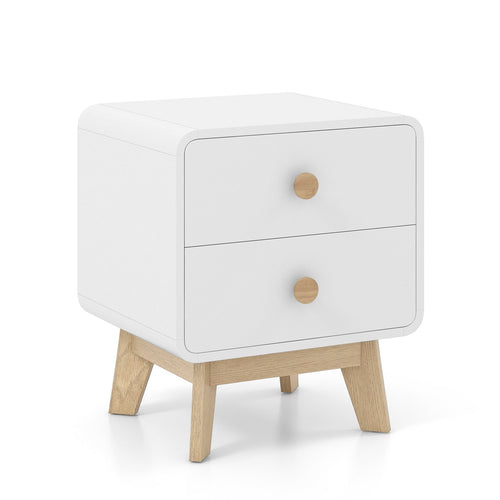Nightstand with 2 Drawers Solid Rubber Wood Legs, White