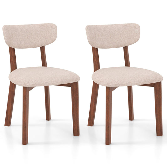 Dining Chairs Set of 2 Upholstered Mid-Back Chairs with Solid Rubber Wood Frame, Beige