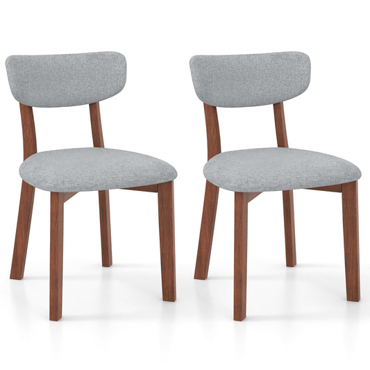 Dining Chairs Set of 2 Upholstered Mid-Back Chairs with Solid Rubber Wood Frame, Gray