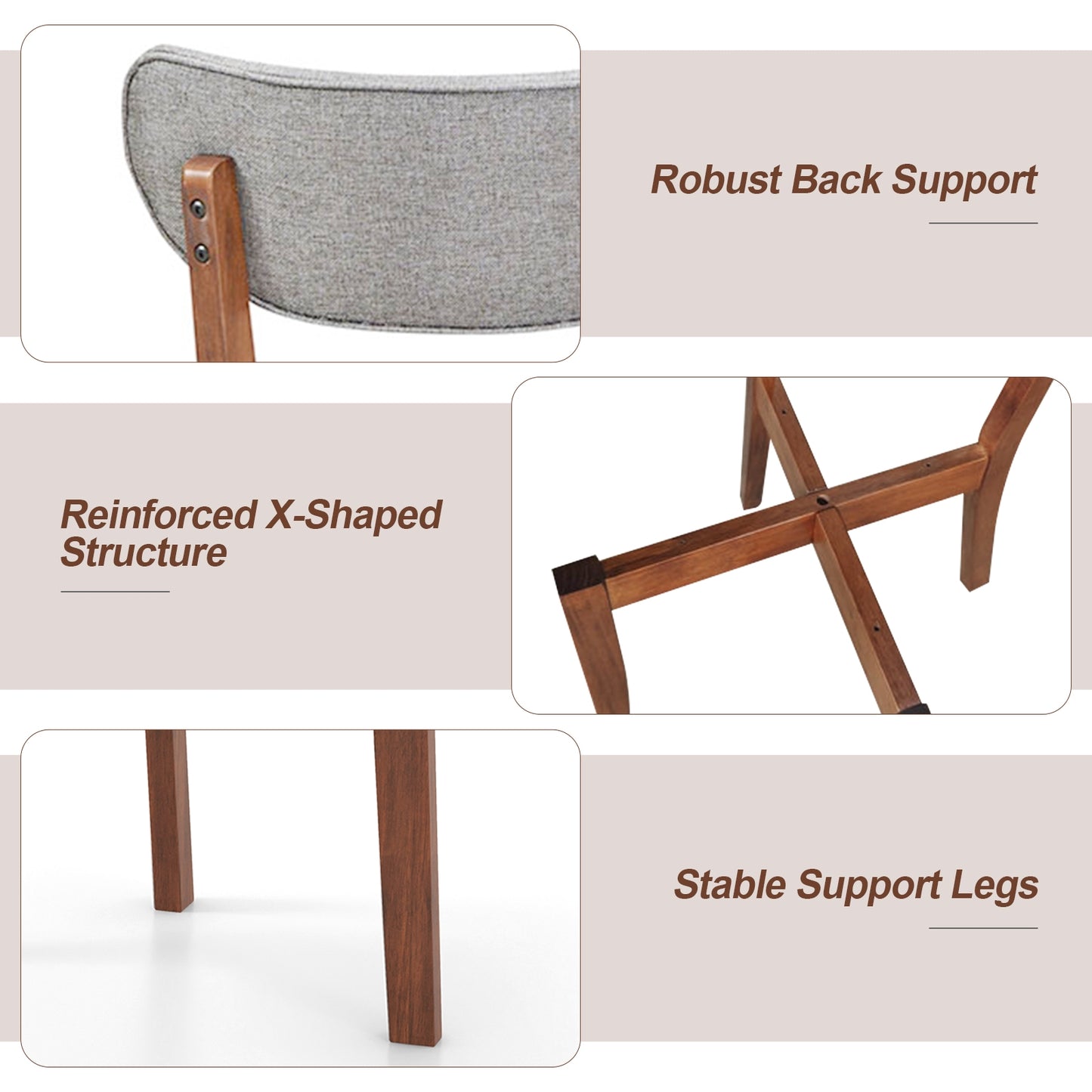 Dining Chairs Set of 2 Upholstered Mid-Back Chairs with Solid Rubber Wood Frame, Gray Dining Chairs at Gallery Canada