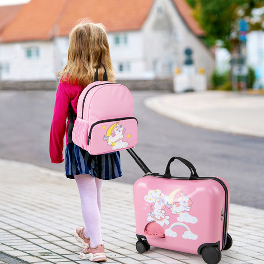 Kid Luggage Set, 2 Pieces, Spinner Wheels, Aluminum Handle, Pink