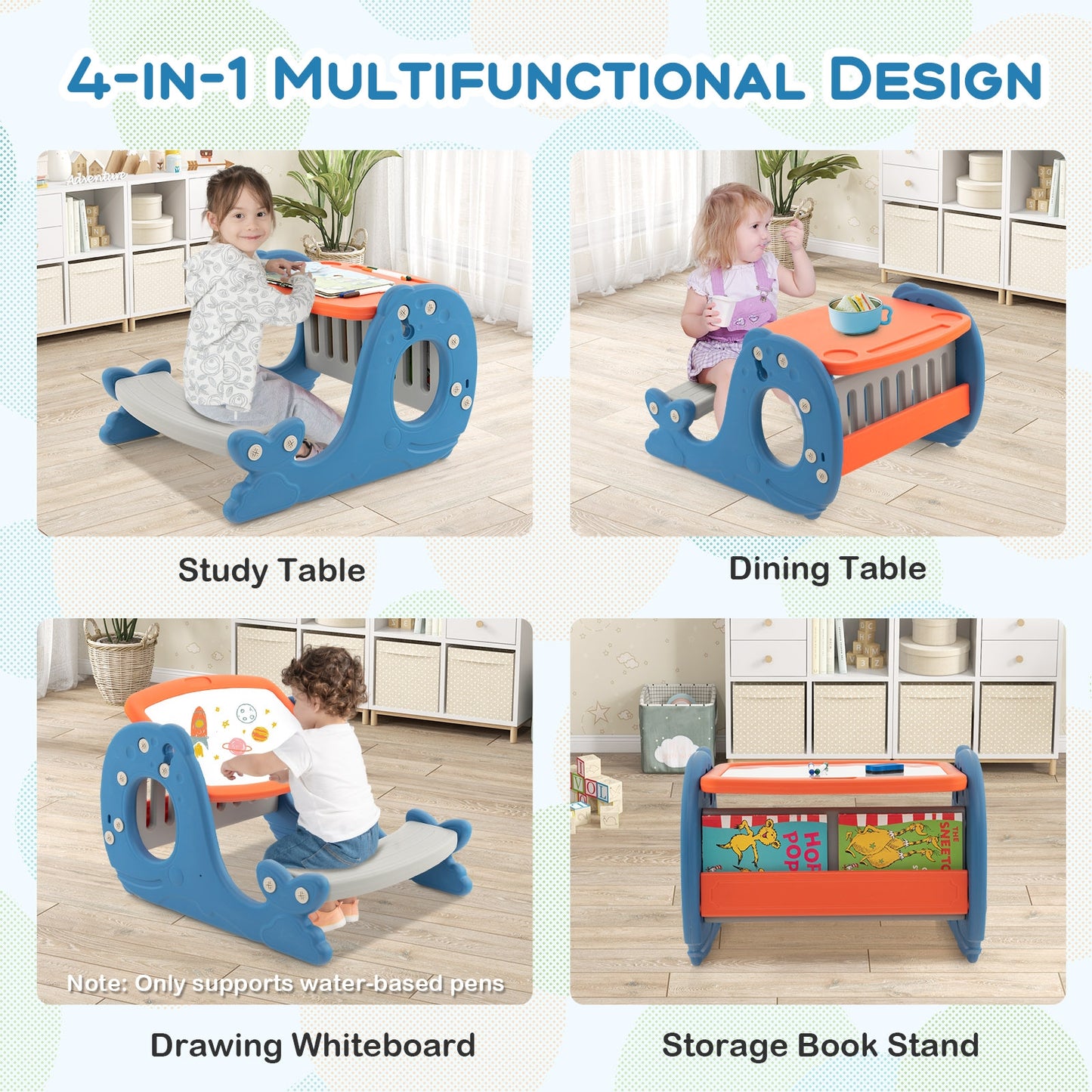 Convertible Kids Activity Table Set, Toddler Easel With Whiteboard, Blue Art Easels at Gallery Canada