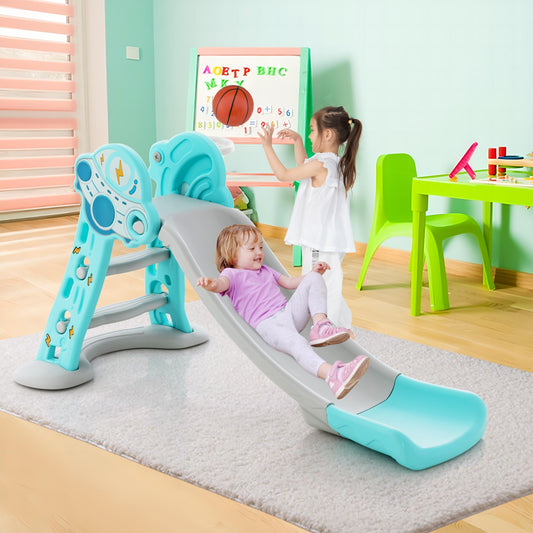 3-in-1 Folding Slide Playset, Basketball Hoop, Blue Climbers & Slides Blue at Gallery Canada