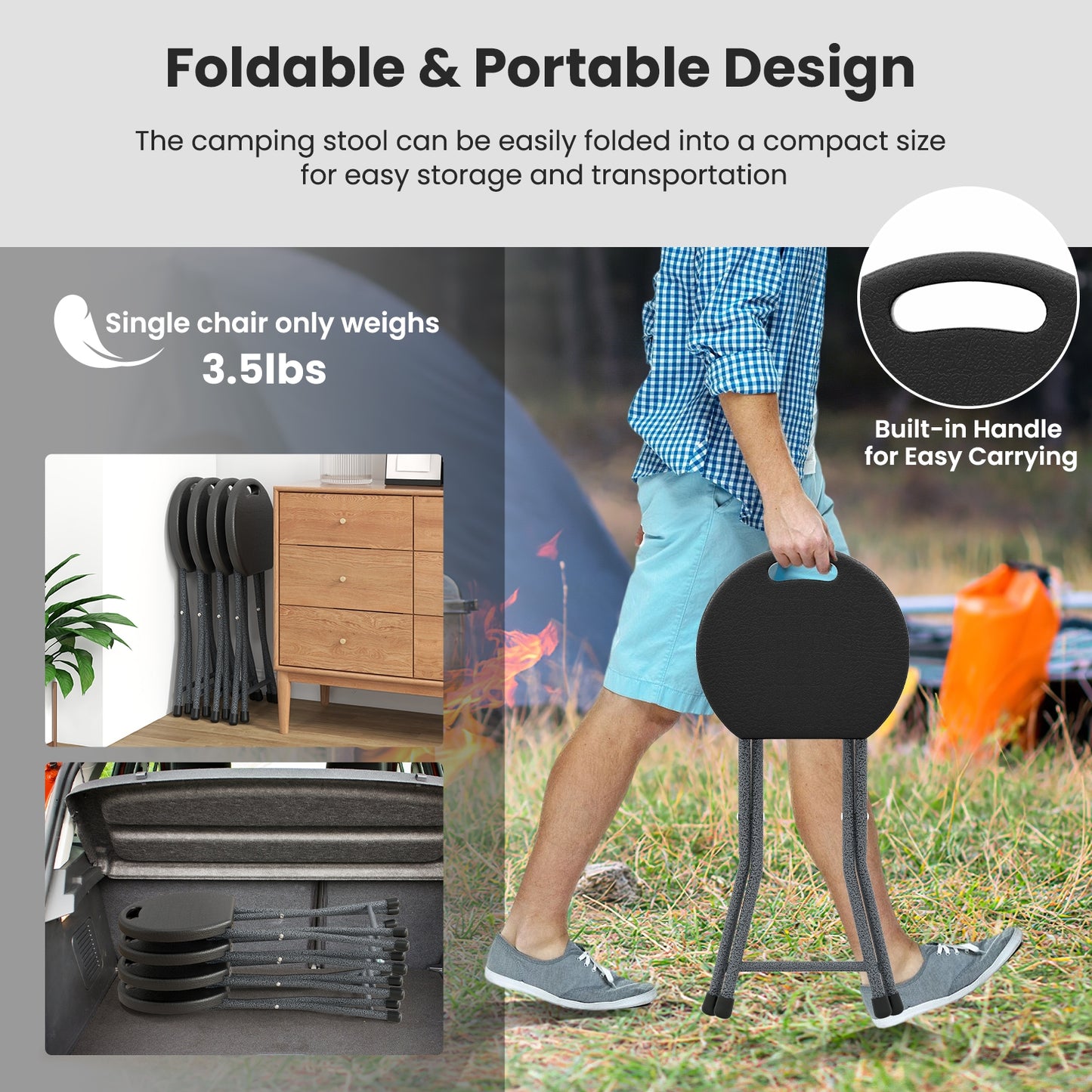 Folding Stool With Built-In Handle, 2 Pieces Camping Furniture at Gallery Canada