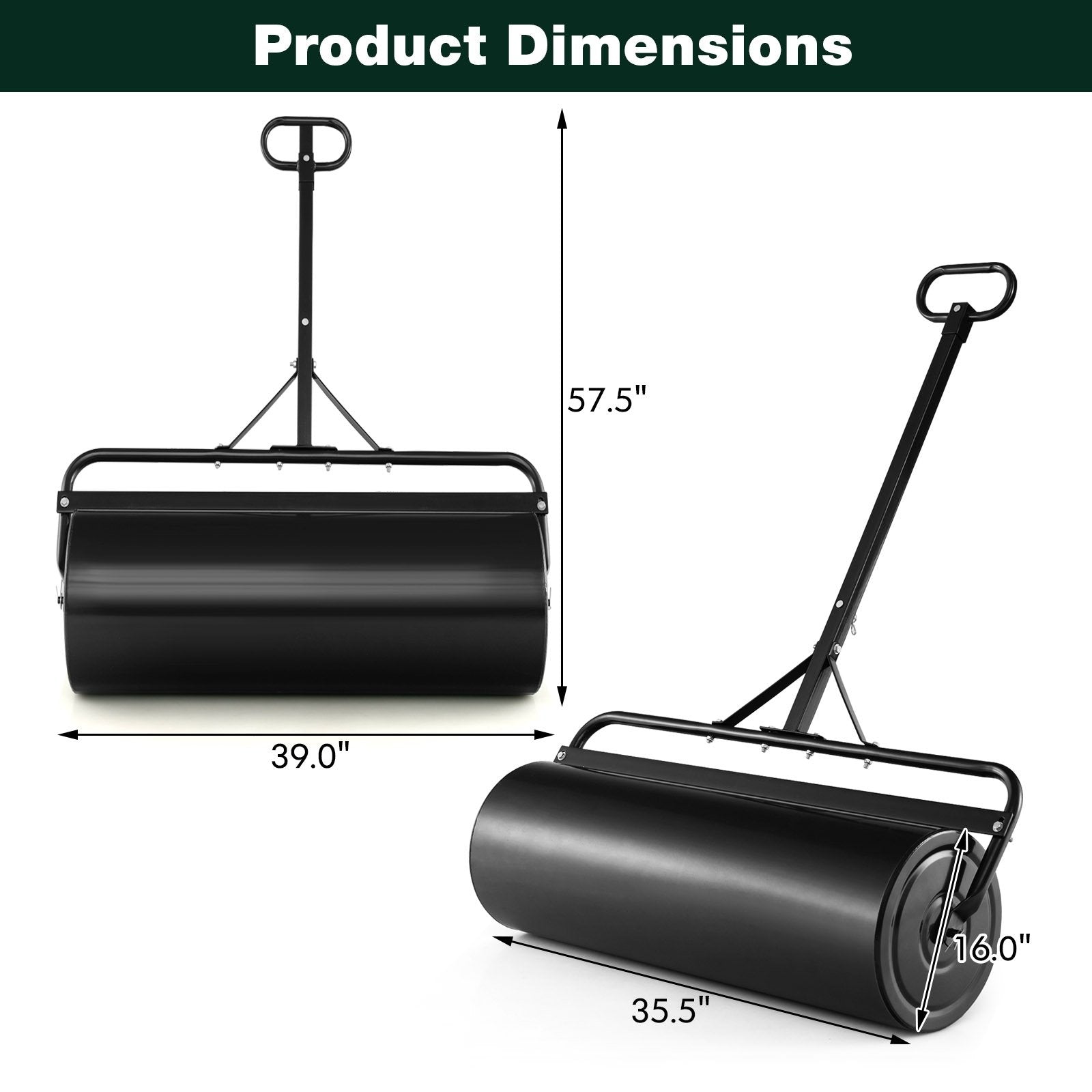 39 Inch Wide Push/Tow Lawn Roller, Black at Gallery Canada