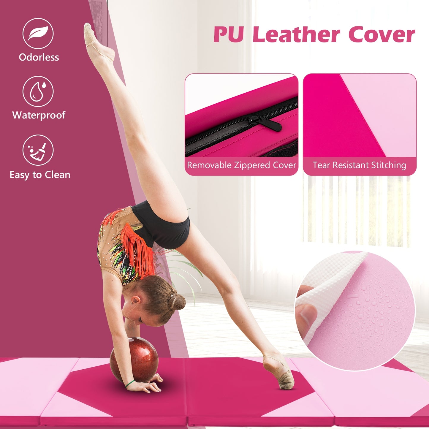 10' x 4' x 2" Folding Exercise Mat, Hook Loop Fasteners, Pink Yoga & Gym Mats at Gallery Canada