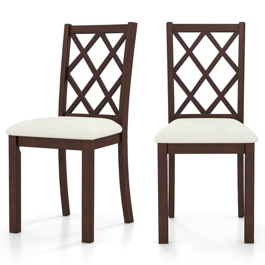 Dining Chair Set of 2 Wood Kitchen Chairs with Upholstered Seat Cushion and Rubber Wood Legs, Brown