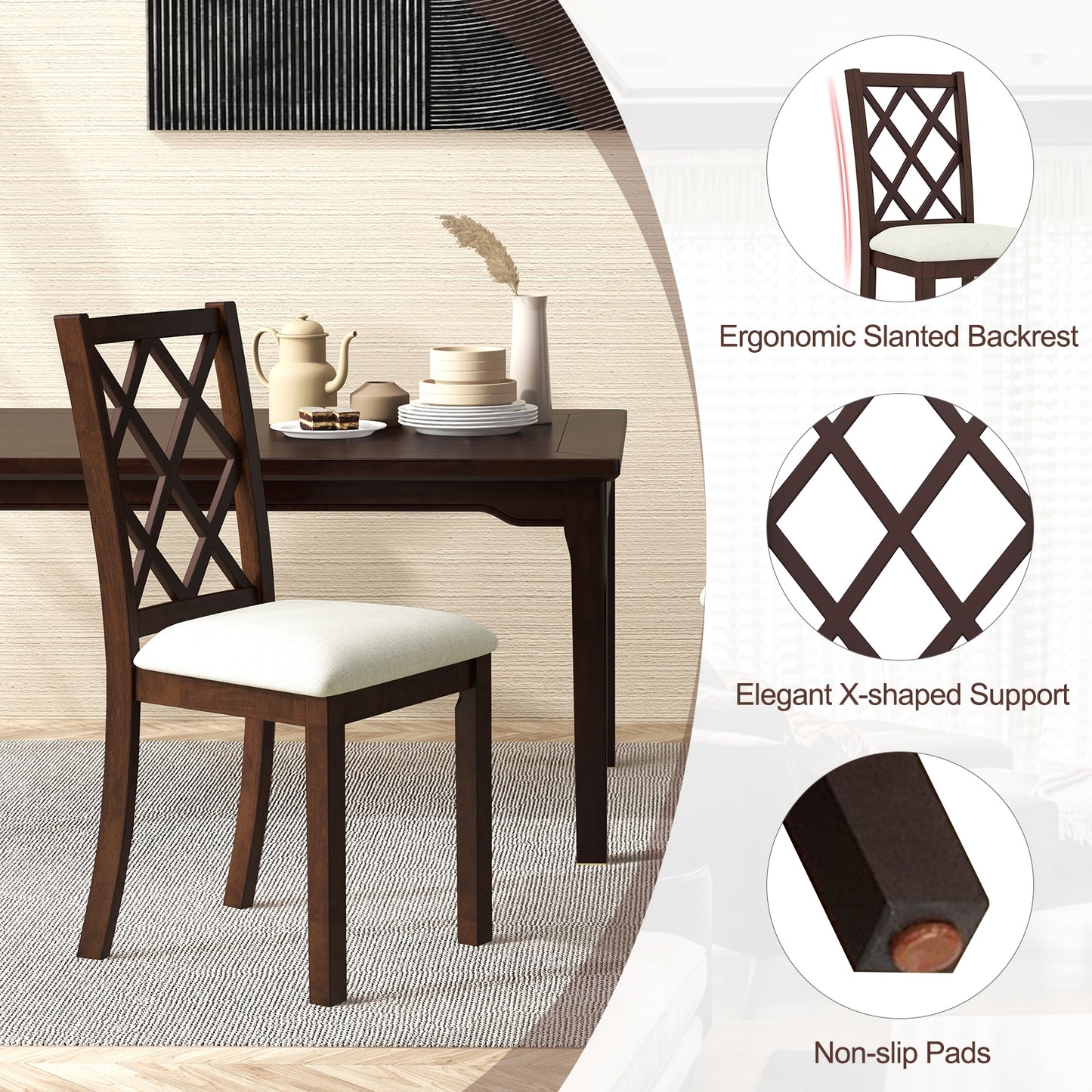Wood Dining Chair Set, 2 Kitchen Chairs, Upholstered Seat Cushion, Brown Dining Chairs at Gallery Canada