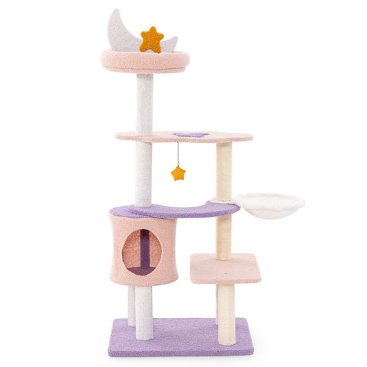 Multi-level Cat Tower with Sisal Covered Scratching Posts-S, Purple