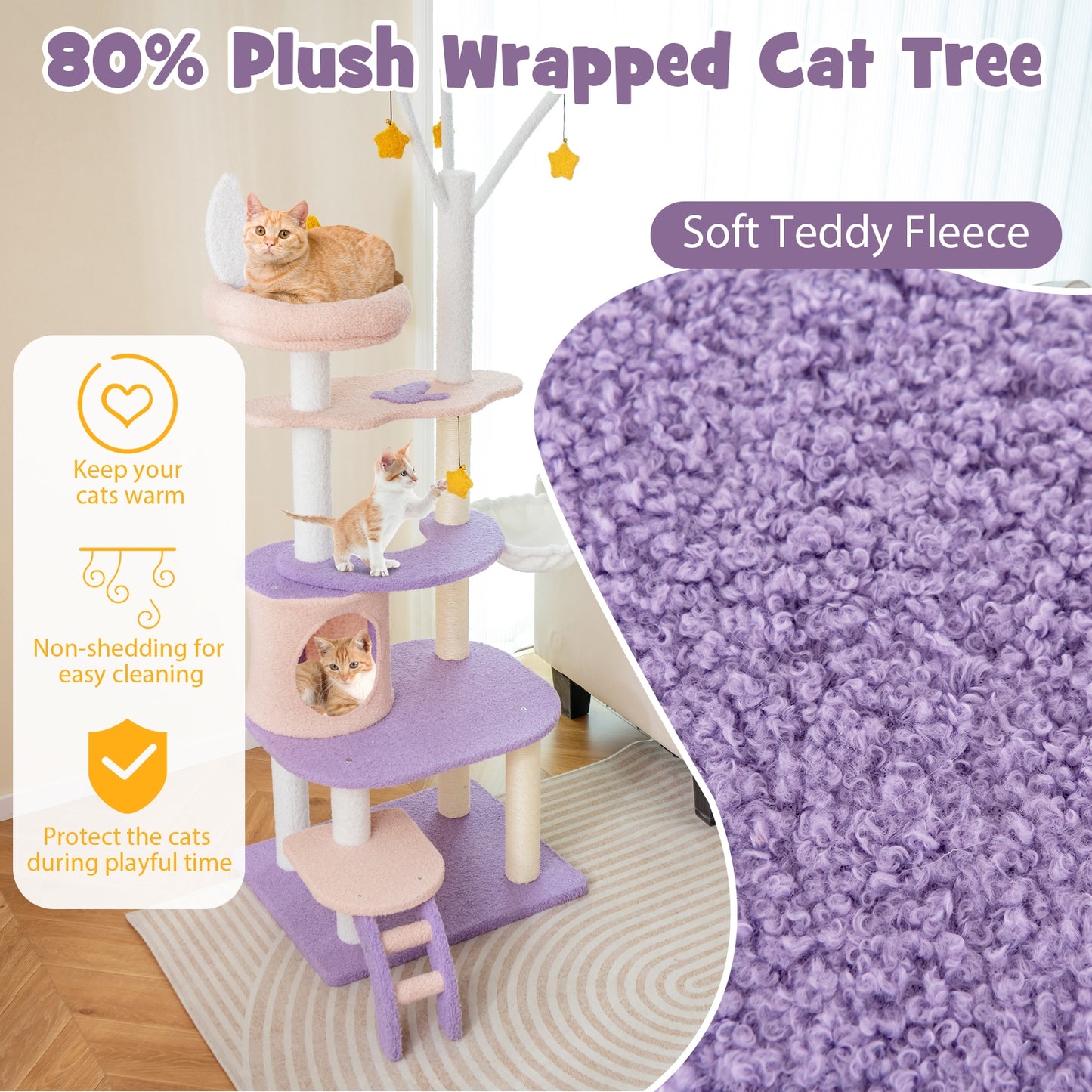 Multi-level Cat Tower with Sisal Covered Scratching Posts-M, Purple Cat Trees Condos & Scratchers at Gallery Canada
