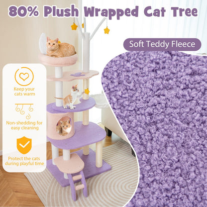 Multi-level Cat Tower with Sisal Covered Scratching Posts-M, Purple