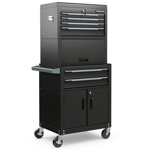 3-in-1 6-Drawer Rolling Tool Chest Storage Cabinet with Universal Wheels and Hooks, Black Garages Black at Gallery Canada
