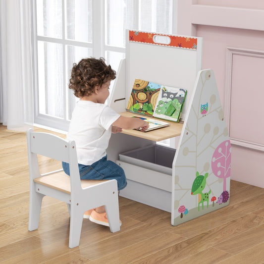 3 In 1 Kids Easel Play Station With Chair, Storage Bins, White Art Easels White at Gallery Canada