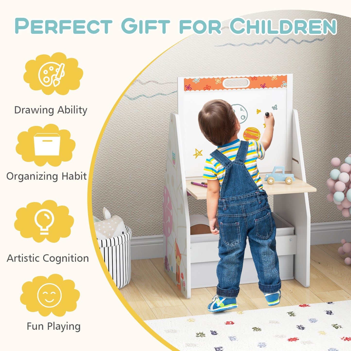3 In 1 Kids Easel Play Station With Chair, Storage Bins, White Art Easels at Gallery Canada