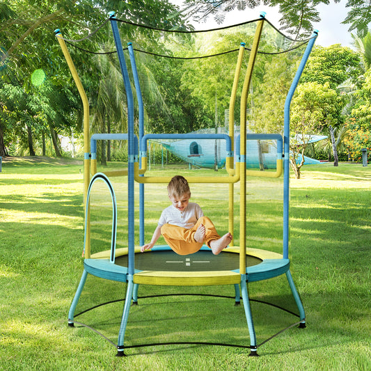 Mini Trampoline for Kids with Safety Enclosure Net and Foam Handles, Yellow Trampolines Yellow at Gallery Canada