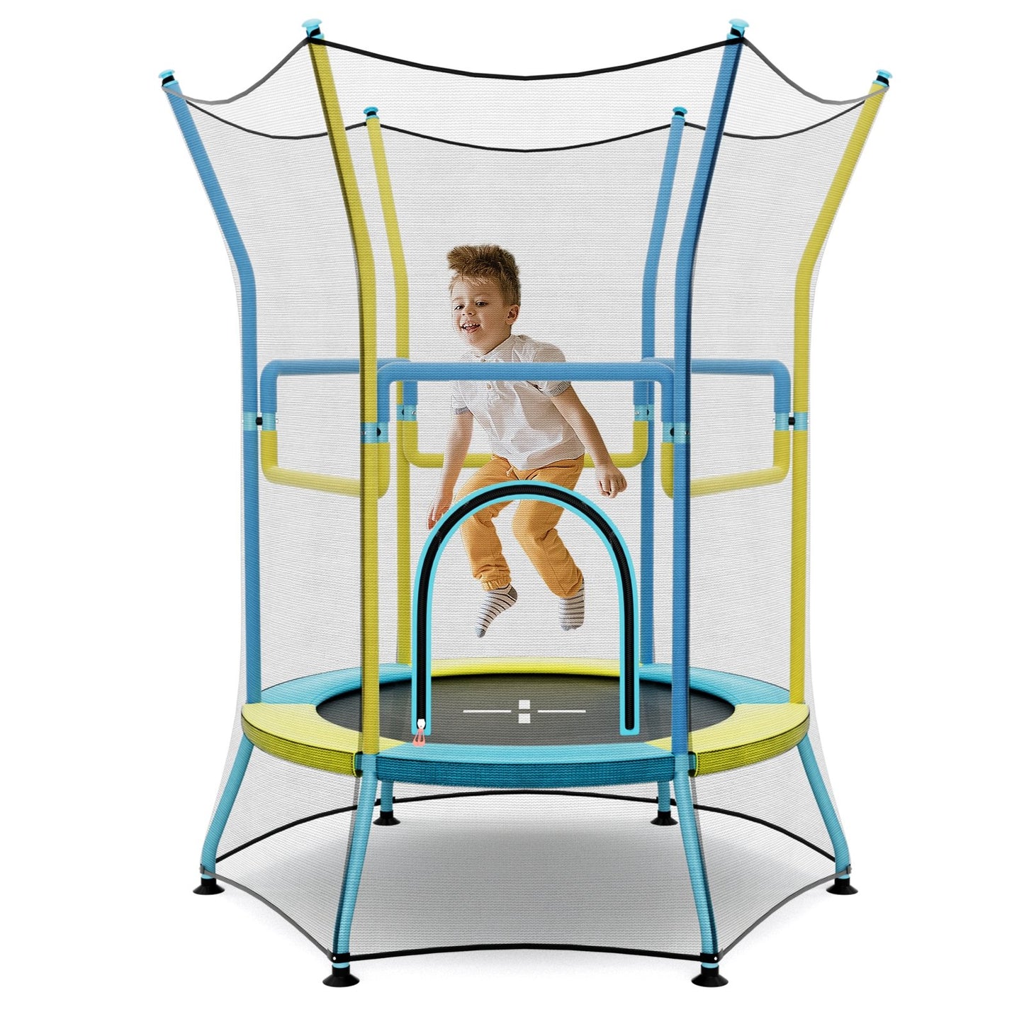 Mini Trampoline for Kids with Safety Enclosure Net and Foam Handles, Yellow