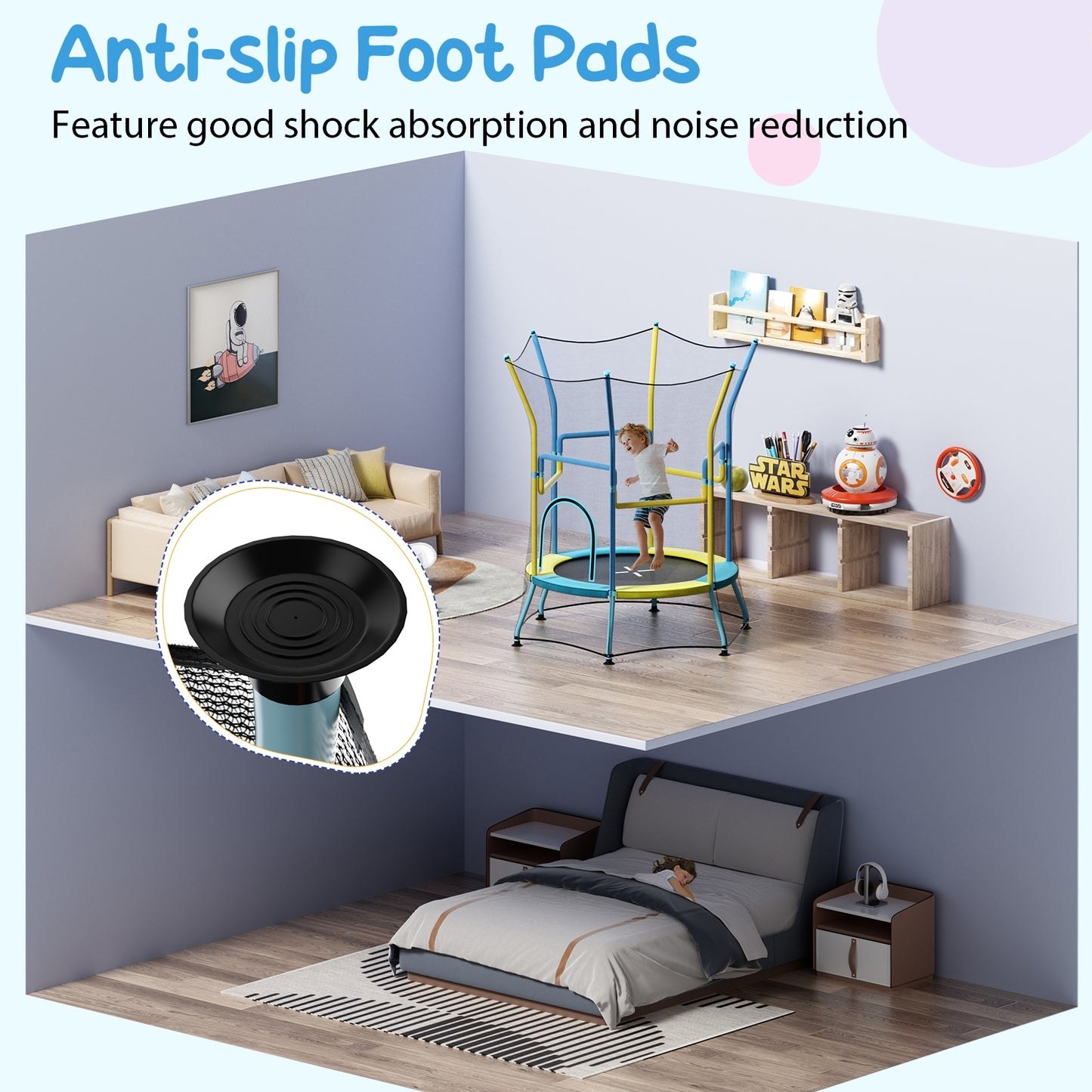 Mini Trampoline for Kids with Safety Enclosure Net and Foam Handles, Yellow Trampolines at Gallery Canada