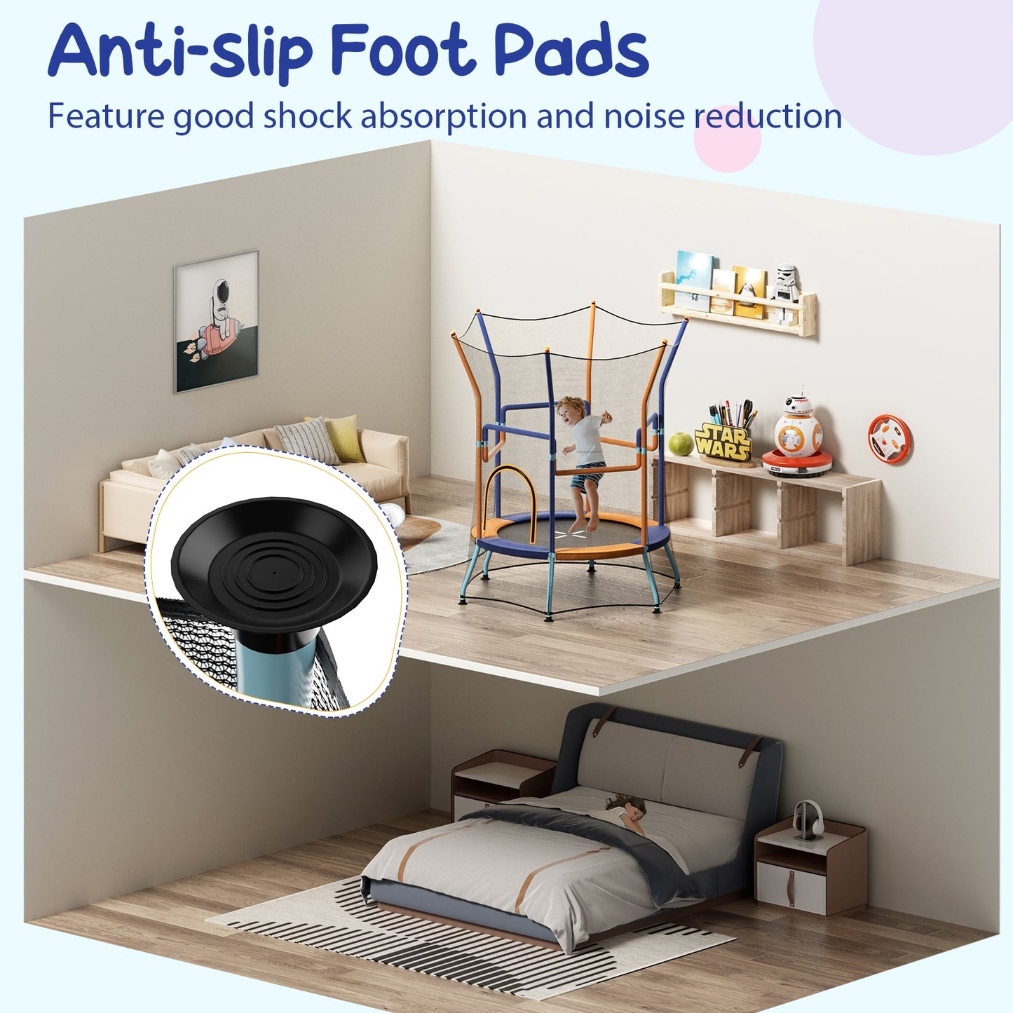 Mini Trampoline for Kids with Safety Enclosure Net and Foam Handles, Orange Trampolines at Gallery Canada