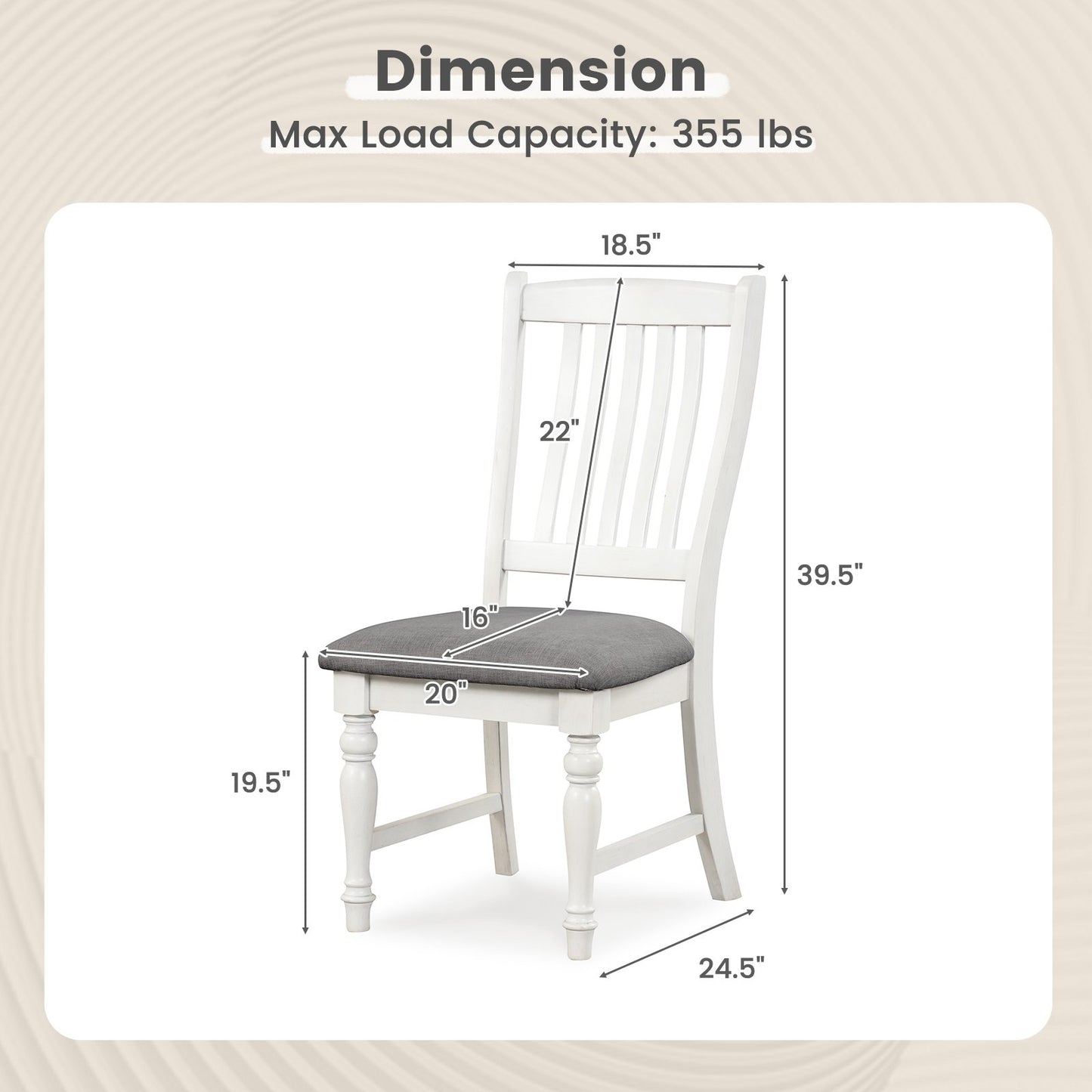 Set of 2 Dining Chairs Kitchen Side Chair with Solid Wood Legs, White