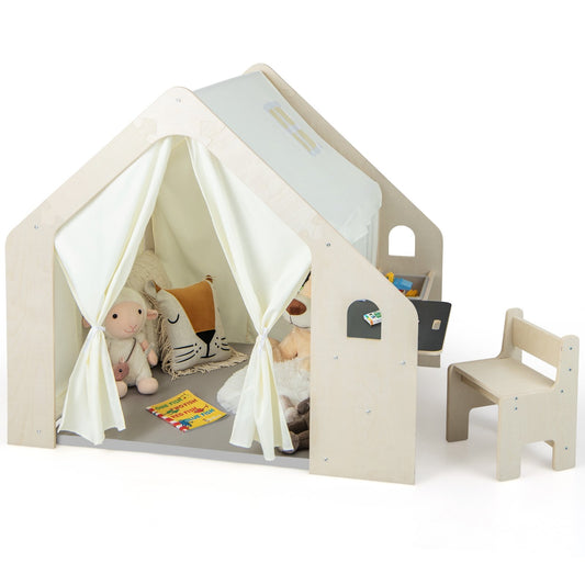 Montessori Style Indoor Playhouse with Storage Bin and Floor Mat for Toddlers Aged 2-6 Years Old, Beige at Gallery Canada