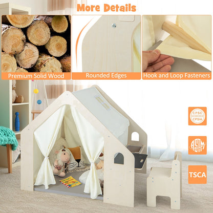 Montessori Style Indoor Playhouse with Storage Bin and Floor Mat for Toddlers Aged 2-6 Years Old, Beige