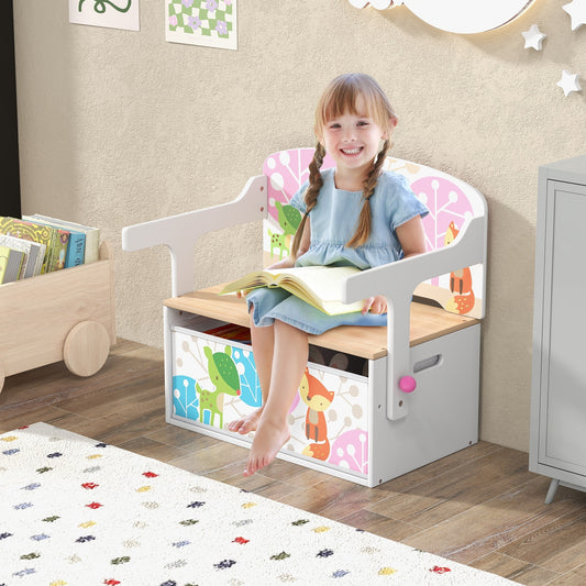 Kids Convertible Activity Bench, 2 Removable Fabric Bins, White Kids Chairs & Seating White at Gallery Canada