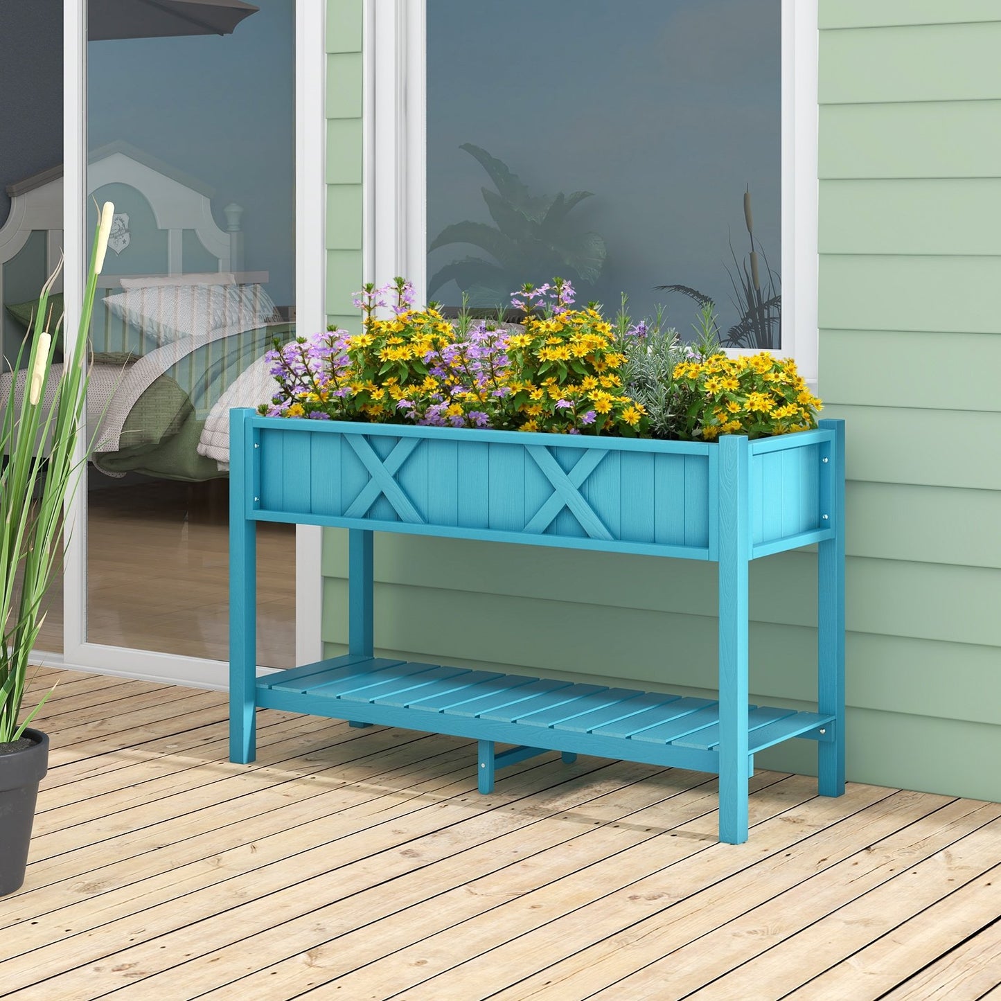 Poly Wood Elevated Planter Box with Legs Storage Shelf Drainage Holes, Coffee at Gallery Canada