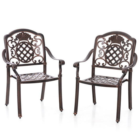 Patio Cast Aluminum Dining Chairs Set of 2 Metal Armchairs Stackable, Copper