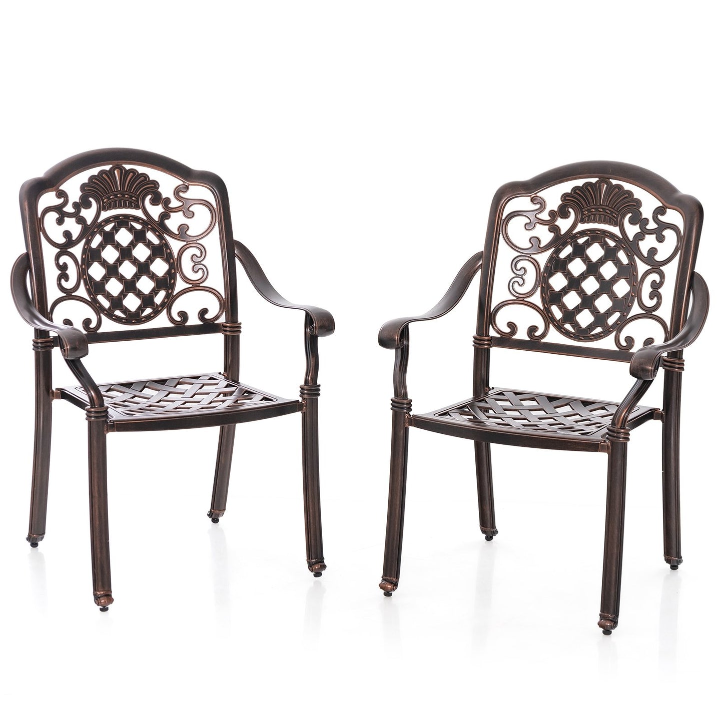 Patio Cast Aluminum Dining Chairs Set of 2 Metal Armchairs Stackable, Copper Patio Dining Chairs at Gallery Canada