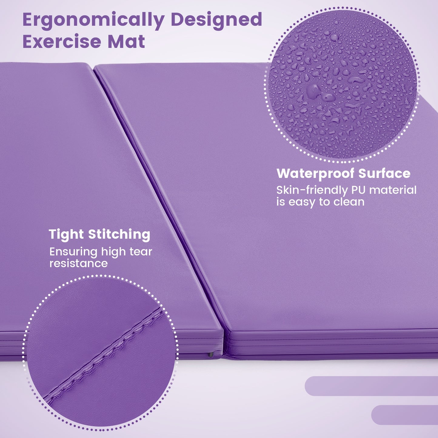 4-Panel PU Leather Folding Exercise Mat with Carrying Handles, Purple Yoga & Gym Mats at Gallery Canada