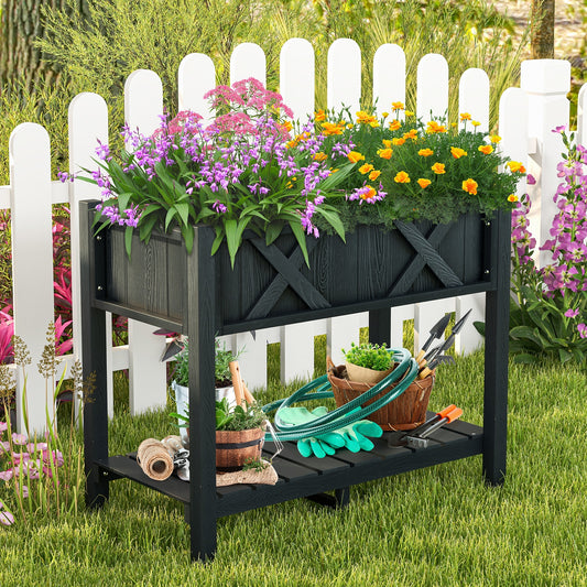 Raised Garden Bed, Elevated Planter Box, Poly Wood, Black Raised Garden Beds Black at Gallery Canada