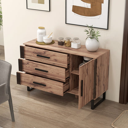 Sideboard Buffet Cabinet Credenza Storage Cabinet with 3 Drawers, Rustic Brown