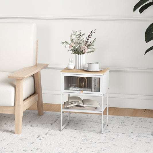 Nightstand With Flip Up Door, Storage Shelf, White Nightstands White at Gallery Canada