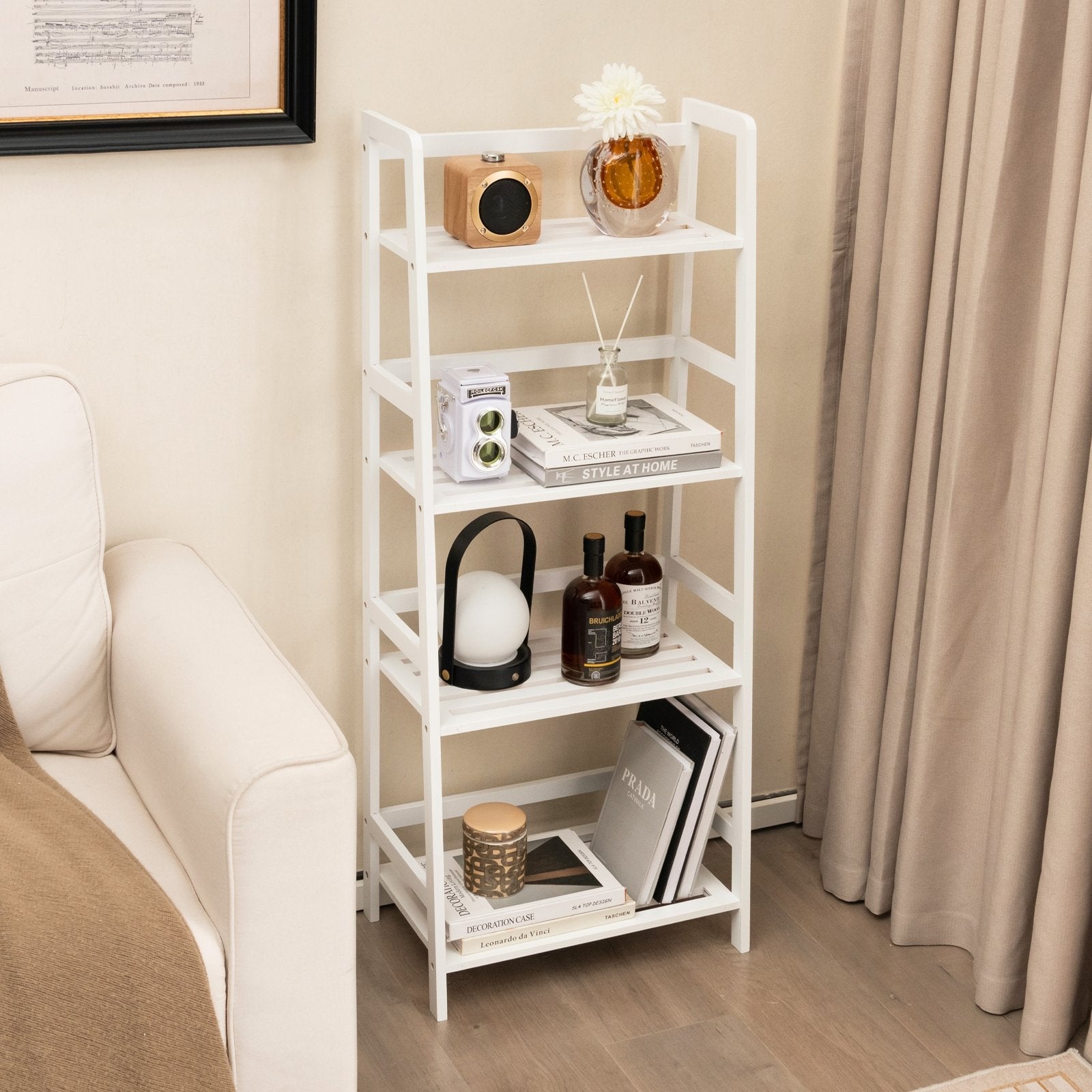 47.5 Inch 4-Tier Multifunctional Bamboo Bookcase Storage Stand Rack, White at Gallery Canada