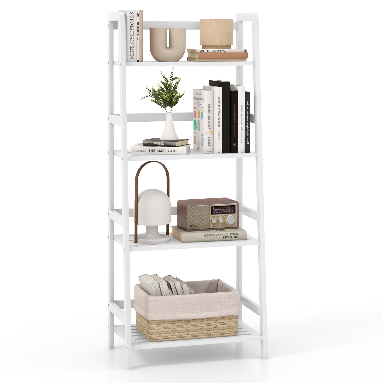 47.5 Inch 4-Tier Multifunctional Bamboo Bookcase Storage Stand Rack, White at Gallery Canada