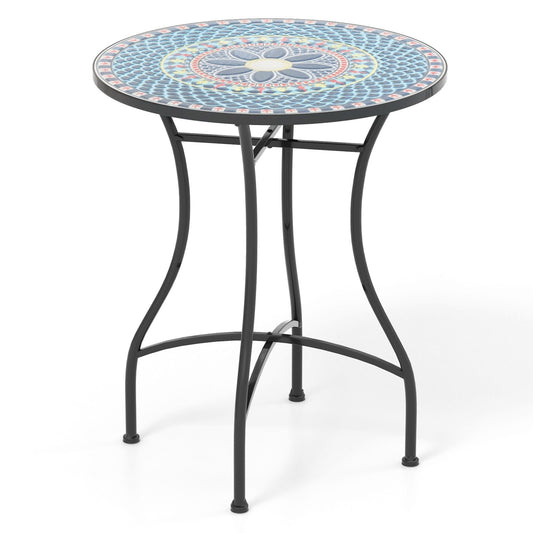 24 Inch Patio Bistro Table with Ceramic Tile Tabletop, Multicolor
