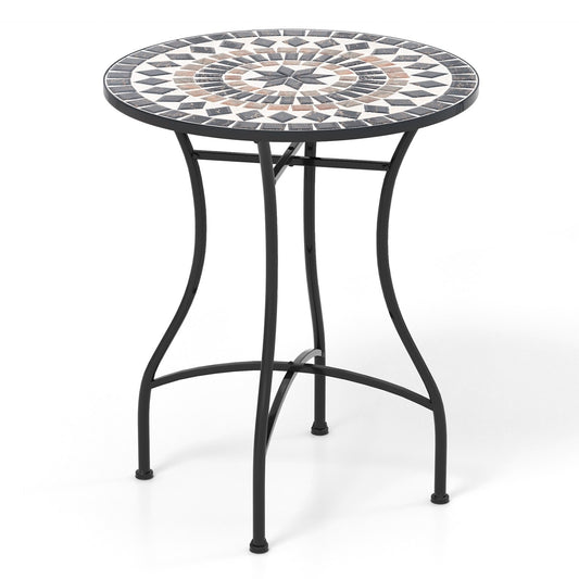 24 Inch Patio Bistro Table with Ceramic Tile Tabletop, Black