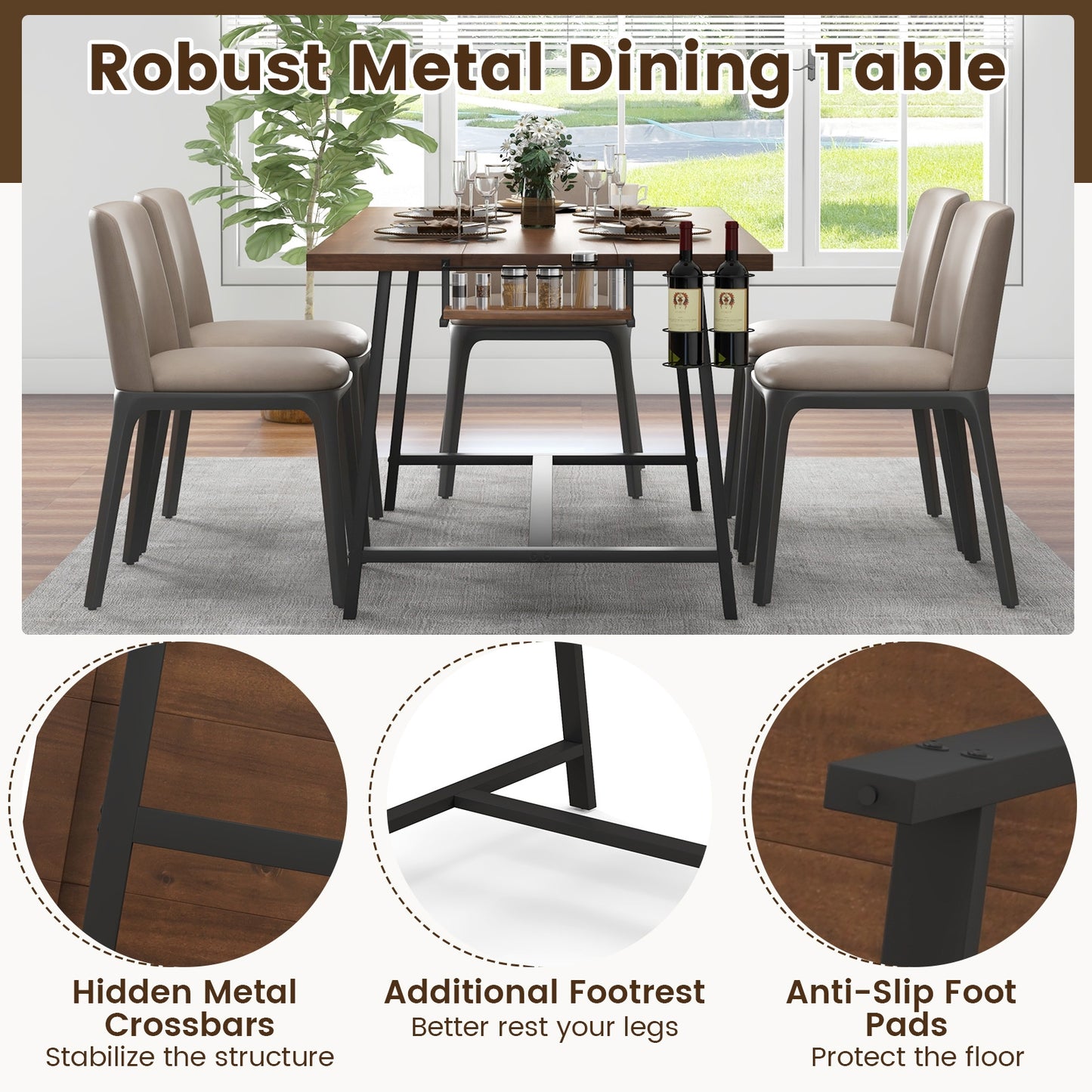 72 Inch Dining Table, Walnut, Rectangular Kitchen Table With 2-Bottle Wine Rack Dining Tables at Gallery Canada