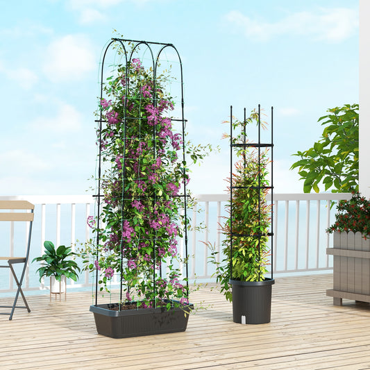 2 Pack Garden Planters With Trellis, Tomato Cage, Black Raised Garden Beds Black at Gallery Canada