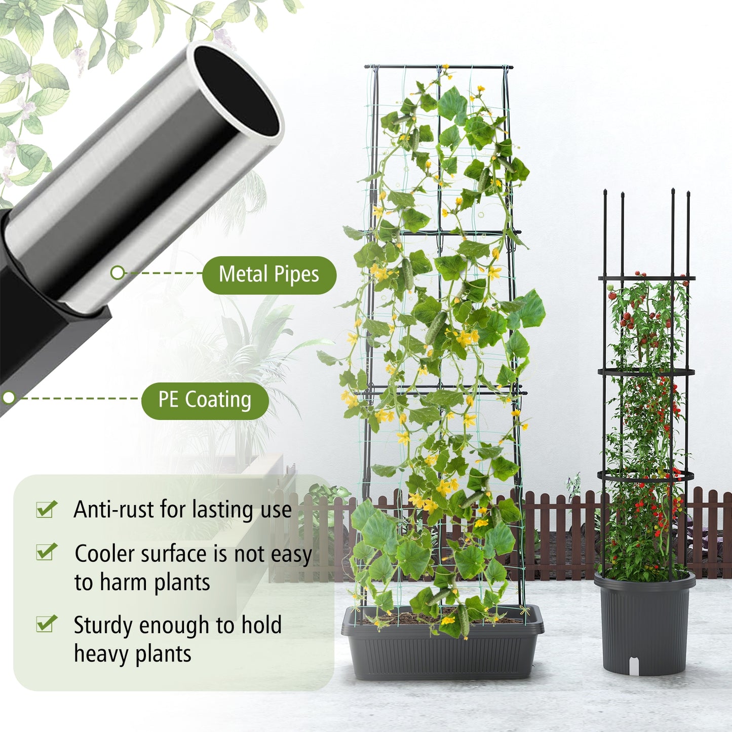 2 Pack Garden Planters With Trellis, Tomato Cage, Black Raised Garden Beds at Gallery Canada