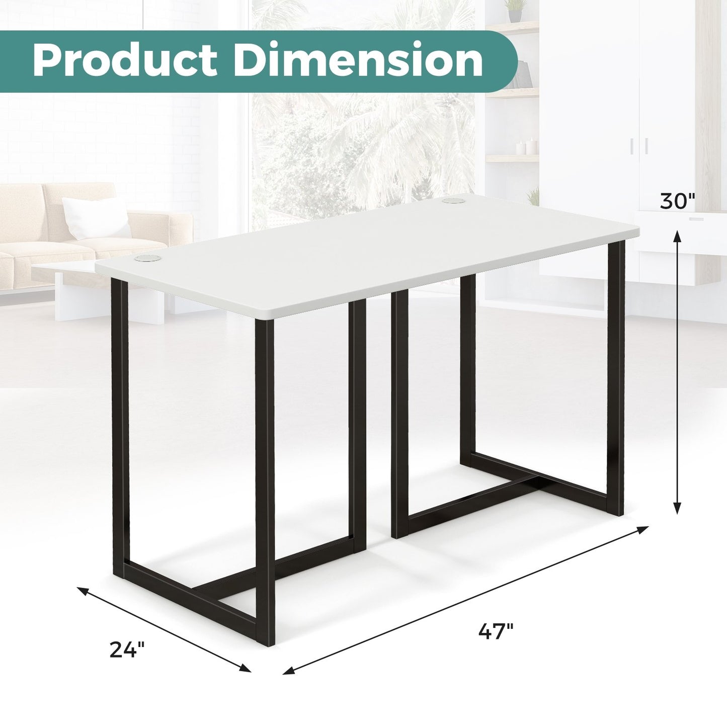 Modern Computer Desk 47 Inch Writing Study Table with Metal Frame
