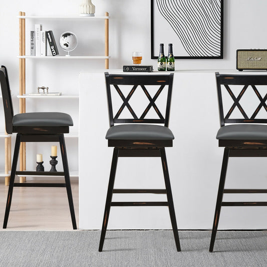 2 Pieces 29 Inch Swivel Counter Height Barstool Set with Rubber Wood Legs, Black Bar Stools Black at Gallery Canada