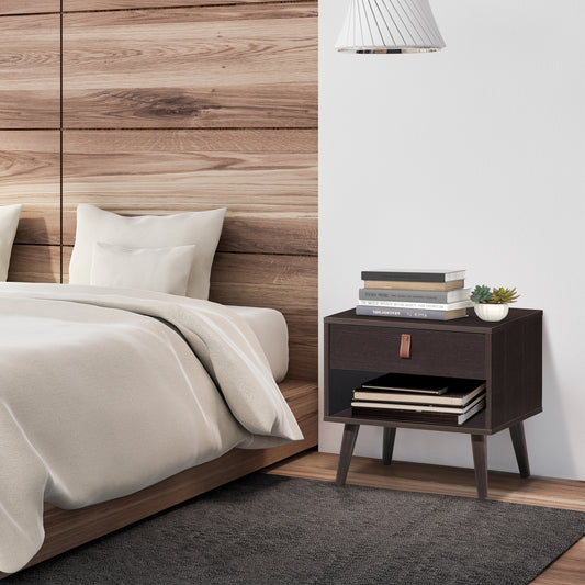 Nightstand Bedroom Table with Drawer Storage Shelf, Brown Nightstands Brown at Gallery Canada