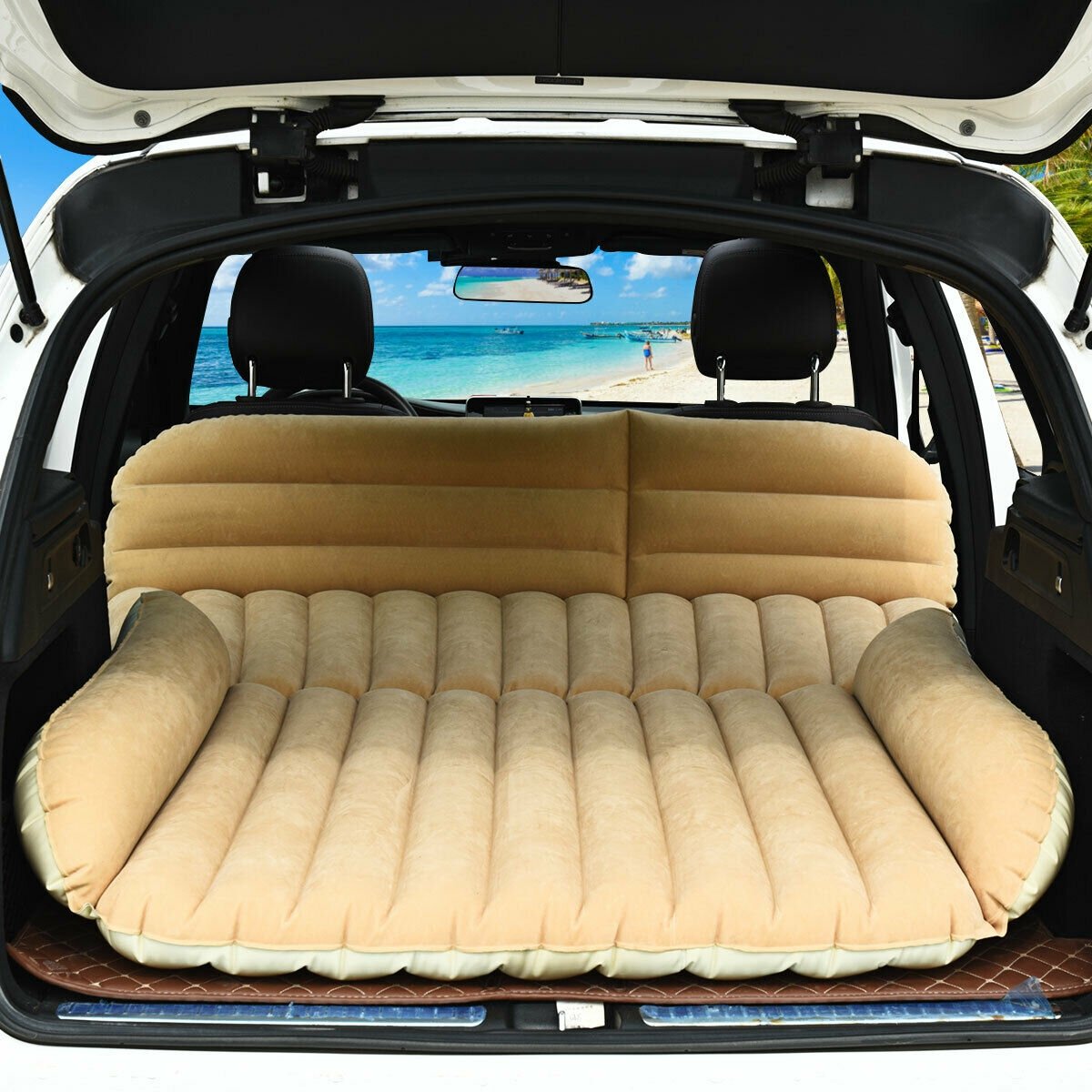 Inflatable SUV Air Backseat Mattress Travel Pad with Pump Camping, Yellow