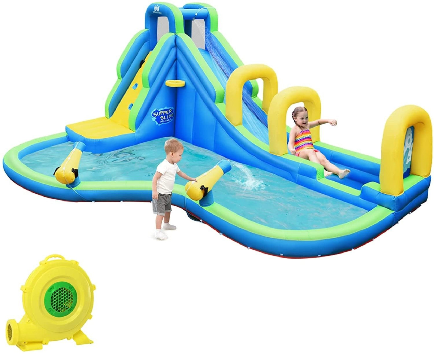 Multifunctional Inflatable Water Bounce with Blower, Blue