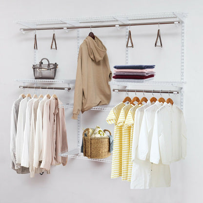 Adjustable Wall Mounted Closet Rack System with Shelf, White