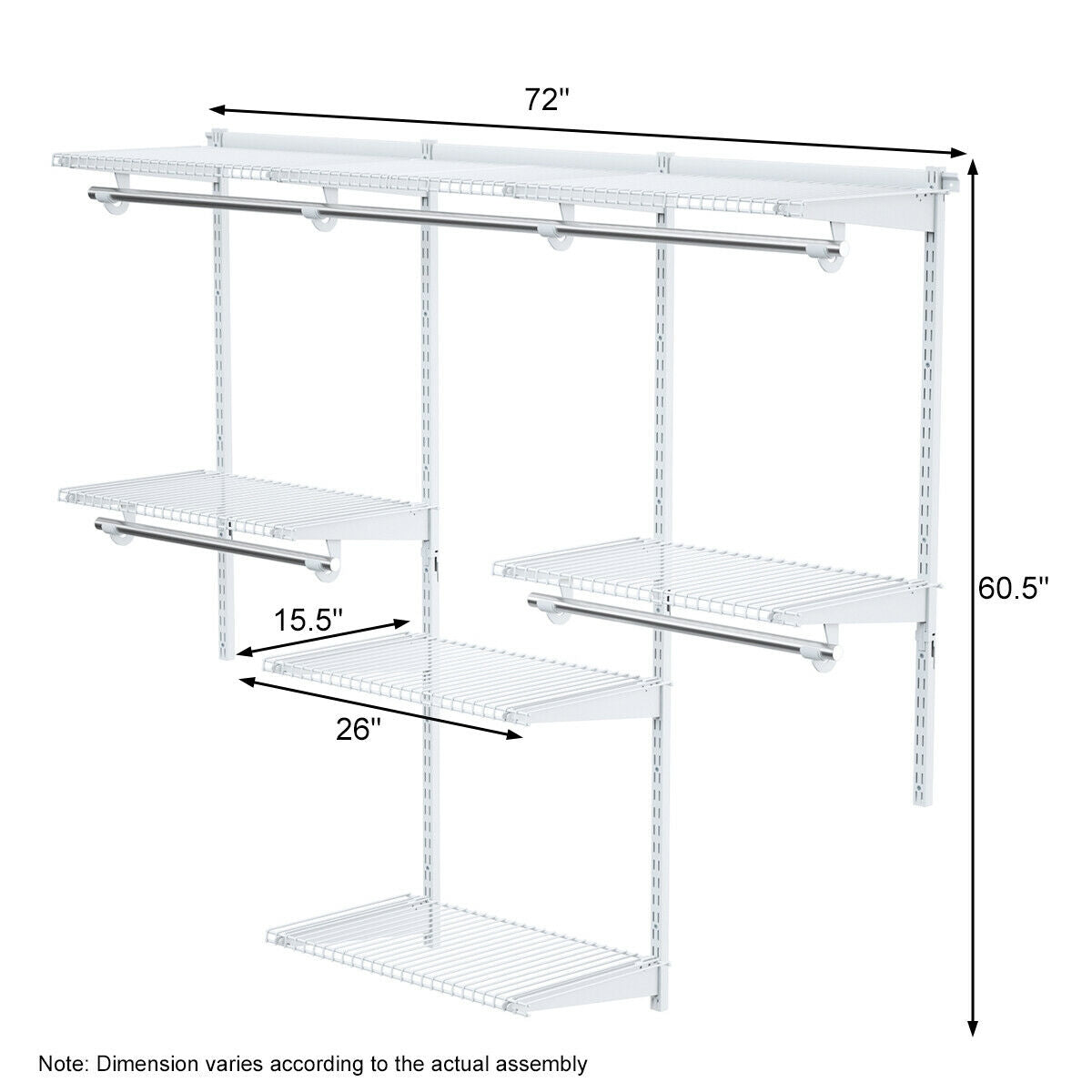 Adjustable Wall Mounted Closet Rack System With Shelf, White Clothing & Closet Storage at Gallery Canada