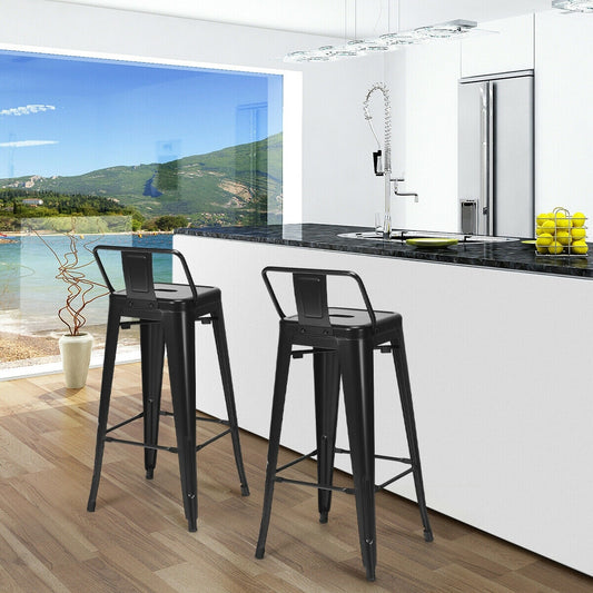 30 Inch Metal Counter Height Barstools, Set of 4, Low Back, Rubber Feet, Black