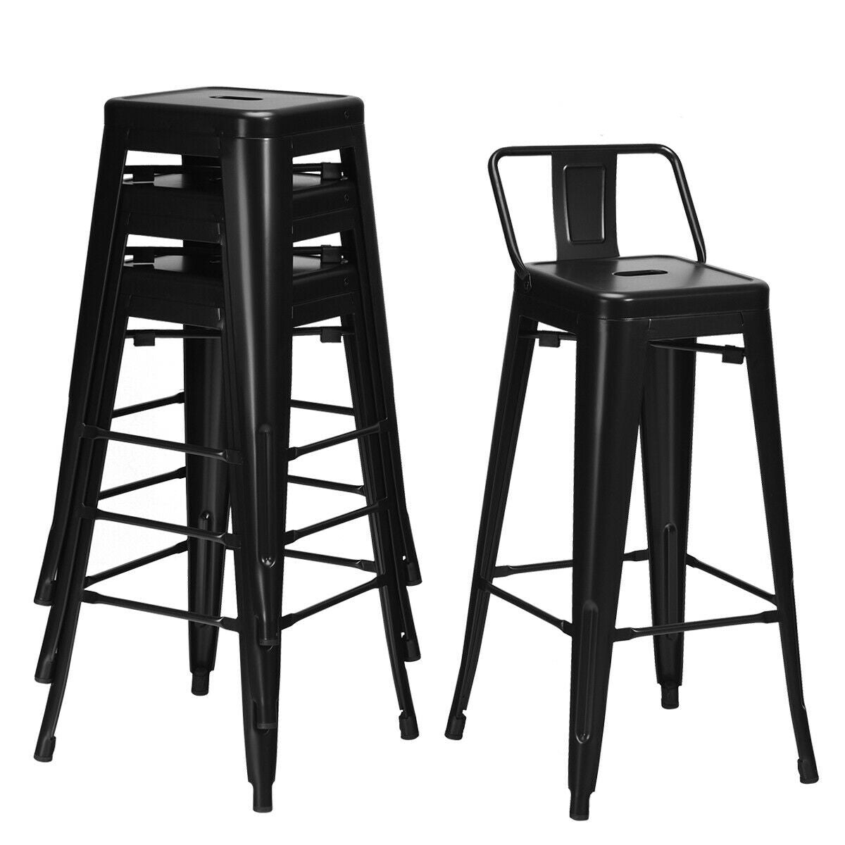30 Inch Metal Counter Height Barstools, Set of 4, Low Back, Rubber Feet, Black Bar Stools at Gallery Canada